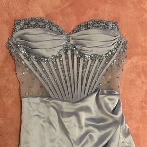 Ladivine Cinderella Strapless Dress in Soft Blue with Beaded Details